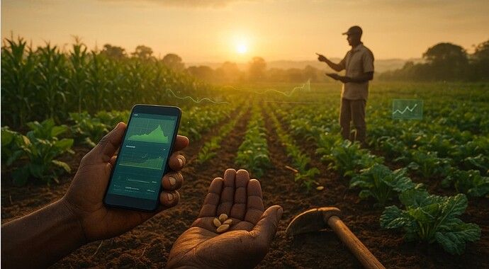 Farmer recording data in mobile farm app